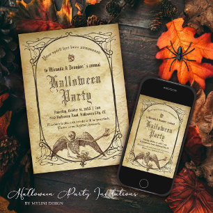 Vintage Victorian Spegel Gothic Skeleton Halloween Inbjudningar