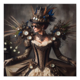 Vintage Victorian Steampunk Klockverk Tid Dame Fototryck