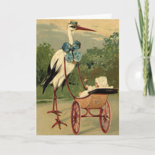 Vintage Victorian Stork och Baby Carriage Kort