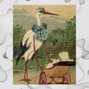 Vintage Victorian Stork och Baby Carriage Pussel
