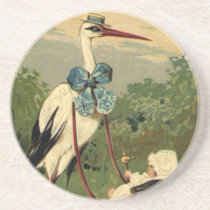 Vintage Victorian Stork och Baby Carriage Underlägg Sandsten
