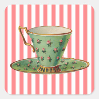 Vintage Victorian Tea Kopp Fyrkantigt Klistermärke