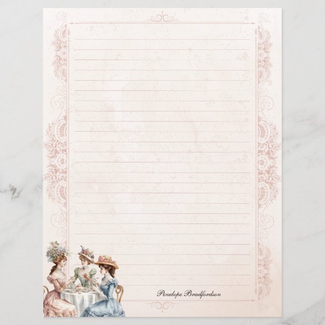 Vintage Victorian Tea Linted Namn Stationery Pappe (Framsida)