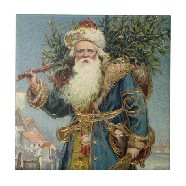 Vintage Victorian Tomte med julgran Kakelplatta (Framsidan)
