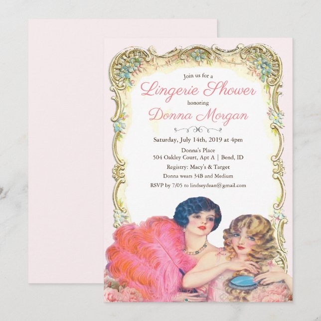 Vintage Victorian Underkläder Bröllchduscheinladan Inbjudningar (Fram/baksida)