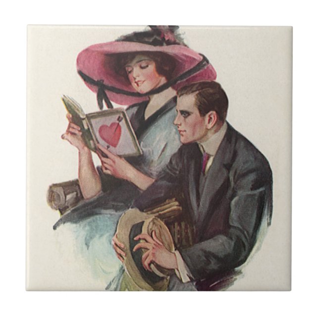 Vintage Victorian Valentindagen Kärlek och Romanti Kakelplatta (Framsidan)