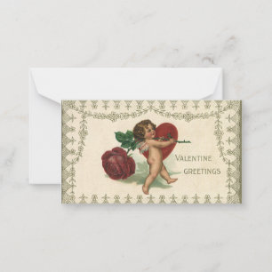 Vintage Victorian Valentine Cherub, Ro och Heart Anteckningskort
