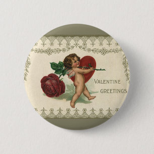 Vintage Victorian Valentine Cherub, Ro och Heart Knapp
