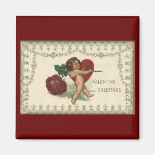 Vintage Victorian Valentine Cherub, Ro och Heart Magnet
