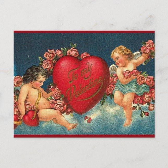 Vintage Victorian Valentine Cherubs Helg Vykort (Framsida)