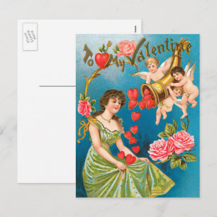Vintage Victorian Valentine Day Änglar & Hearts Helg Vykort