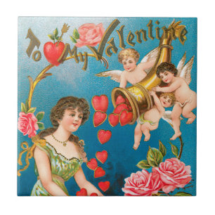 Vintage Victorian Valentine Day Änglar & Hearts Kakelplatta