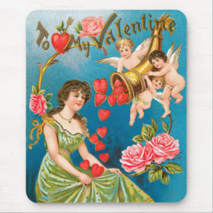 Vintage Victorian Valentine Day Änglar & Hearts Musmatta
