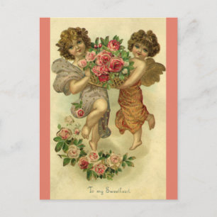 Vintage Victorian Valentine Day, Änglar Ro Helg Vykort