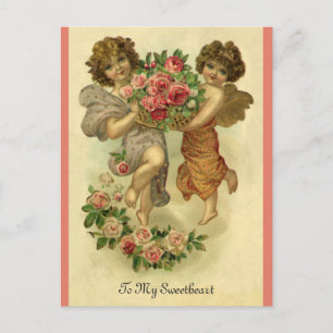 Vintage Victorian Valentine Day, Änglar Ro Helg Vykort