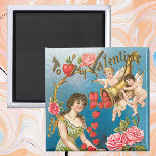 Vintage Victorian Valentine Day Änglar with Girl Magnet