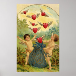 Vintage Victorian Valentine Day, Cherubs Hearts Poster
