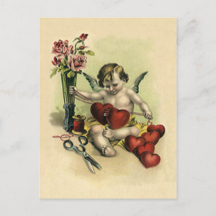 Vintage Victorian Valentines Day Angel Seamstress Helg Vykort