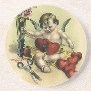 Vintage Victorian Valentines Day Angel Seamstress Underlägg Sandsten