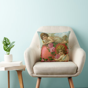 Vintage Victorian Valentines day Änglar Heart Ro Kudde