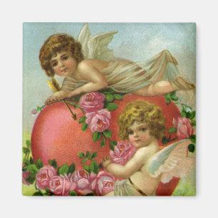 Vintage Victorian Valentines day Änglar Heart Ro Magnet