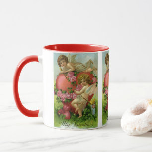 Vintage Victorian Valentines day Änglar Heart Ro Mugg