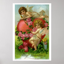 Vintage Victorian Valentines day Änglar Heart Ro