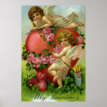 Vintage Victorian Valentines day Änglar Heart Ro