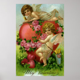 Vintage Victorian Valentines day Änglar Heart Ro Poster