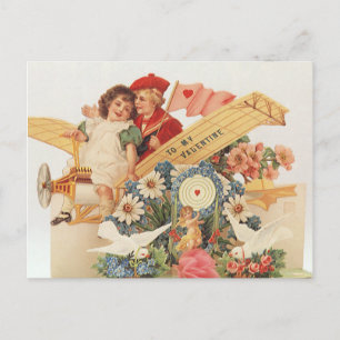 Vintage Victorian Valentines day, barn i flygplan Helg Vykort