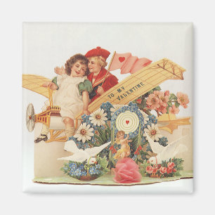Vintage Victorian Valentines day, barn i flygplan Magnet