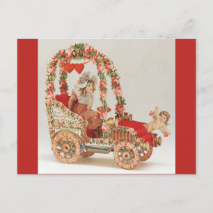 Vintage Victorian Valentines day, bil med blommor Helg Vykort
