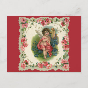 Vintage Victorian Valentines Day Cherub på Mobil Helg Vykort