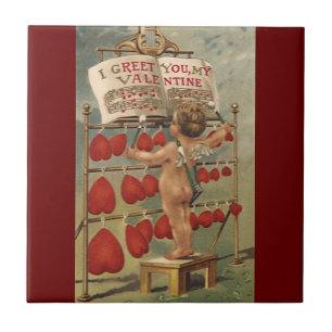 Vintage Victorian Valentines day, Cupid och Hearts Kakelplatta