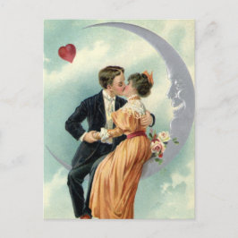 Vintage Victorian Valentines Day Kiss på Måne Helg Vykort