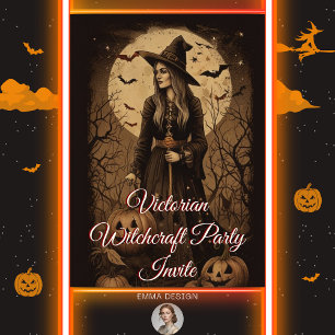 Vintage Victorian Witchcraft Halloween fest Inbjudningar