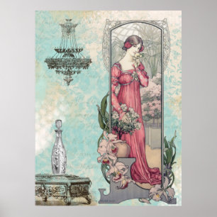 * Vintage Victorian Woman Art nouveau Flowers AR23 Poster