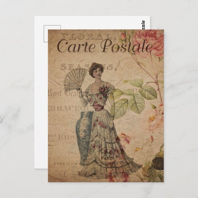 Vintage Victorian Woman med Fläkt Vykort (Fram/baksida)