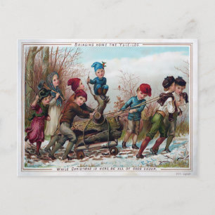 Vintage Victorian Yule-logg jul Vykort