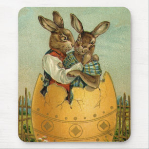 Vintage Victorianska Påskhare i Guld Egg Musmatta