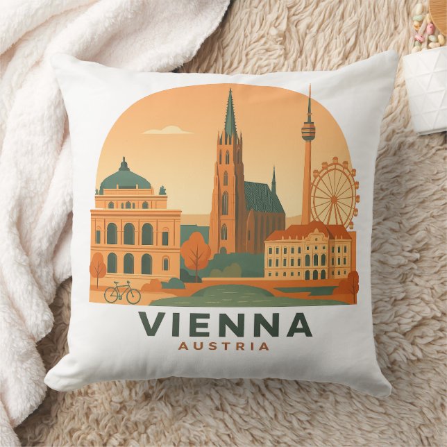 Vintage Vienna Austria Throw Pillow – Retro Travel Kudde (Filt)