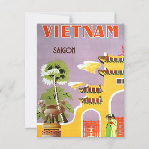 Vintage Vietnam Saigon Travel-vykort