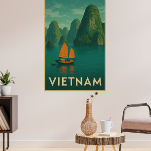Vintage Vietnam Sceniskt Sjölandskap Poster