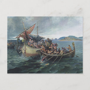 Vintage Viking Naval Battle Artwork Vykort