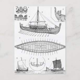 Vintage Viking Naval Frakt Historik och diagram Vykort