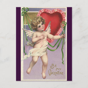 Vintage Viktorian Alla hjärtans dag Cupid med hjär Helg Vykort