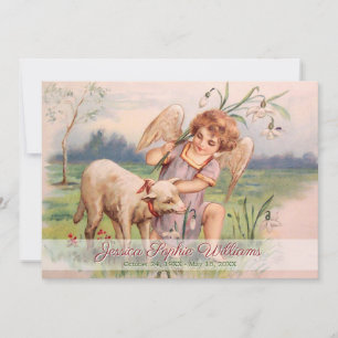 Vintage Viktorian Angel Lamb Meadow Memorial Död Meddelande