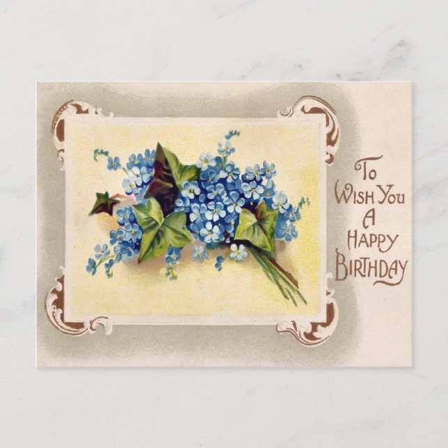 Vintage Viktorian Blommigt Birthday Postcard Vykort (Framsida)