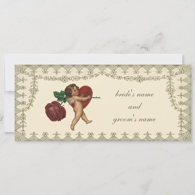 Vintage Viktorian Cupid Heart Wedding-inbjudan Inbjudningar (Framsida)