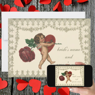 Vintage Viktorian Cupid Heart Wedding-inbjudan Inbjudningar